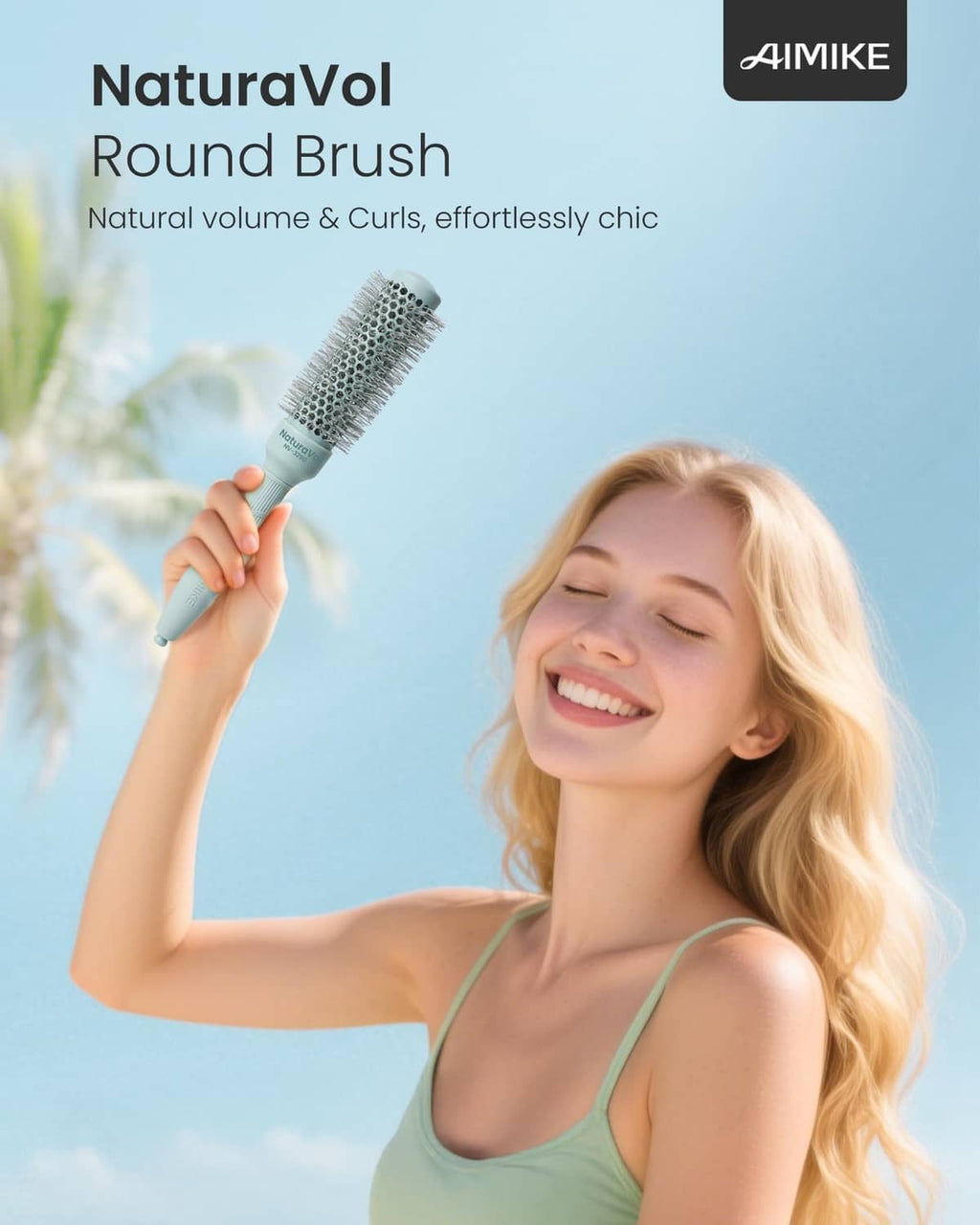 Light blue round brush with vented nylon bristles
