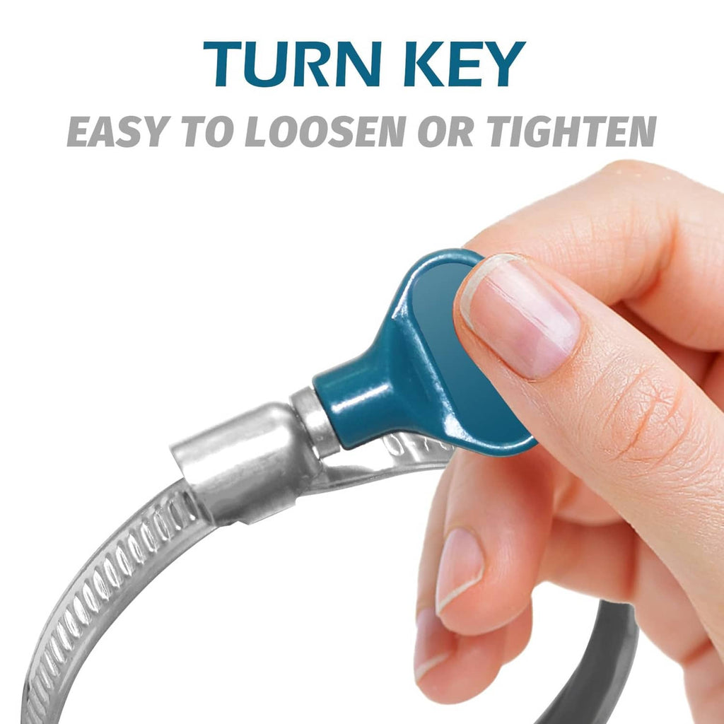 Clear PVC dust collection hose end with blue quick-connect clamp and silver fitting