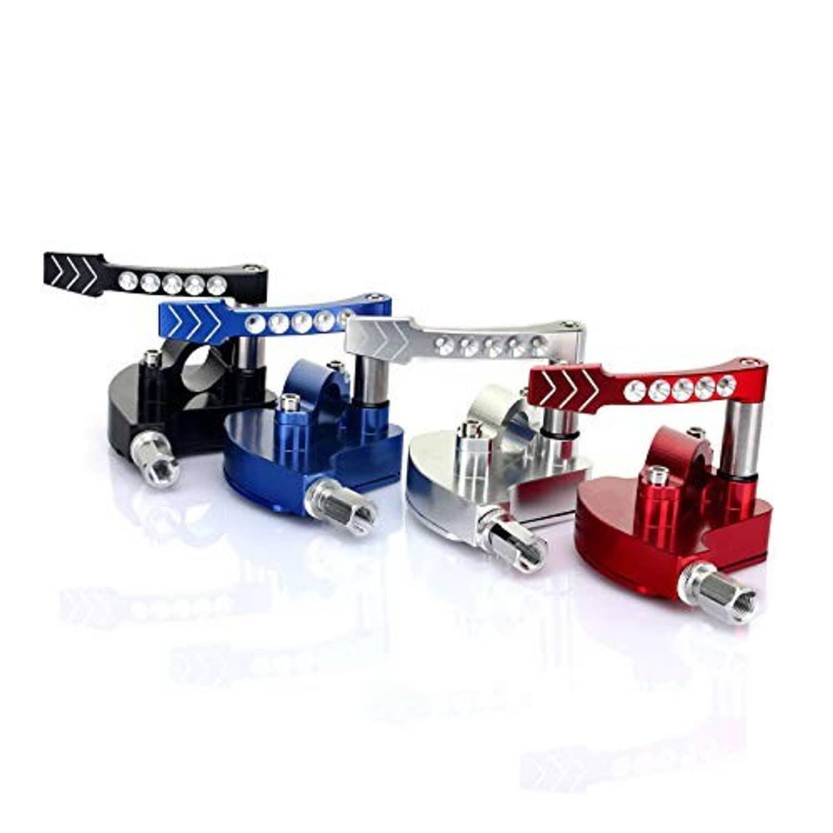 Universal thumb throttle, blue, red, and silver housings with metal finger plate