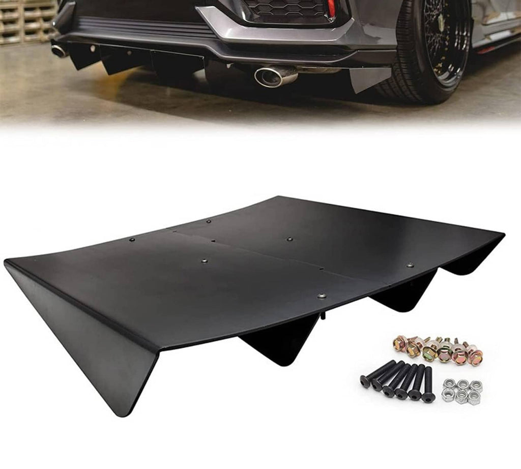 Black ABS rear bumper diffuser with shark-fin 4-fins and mounting hardware kit