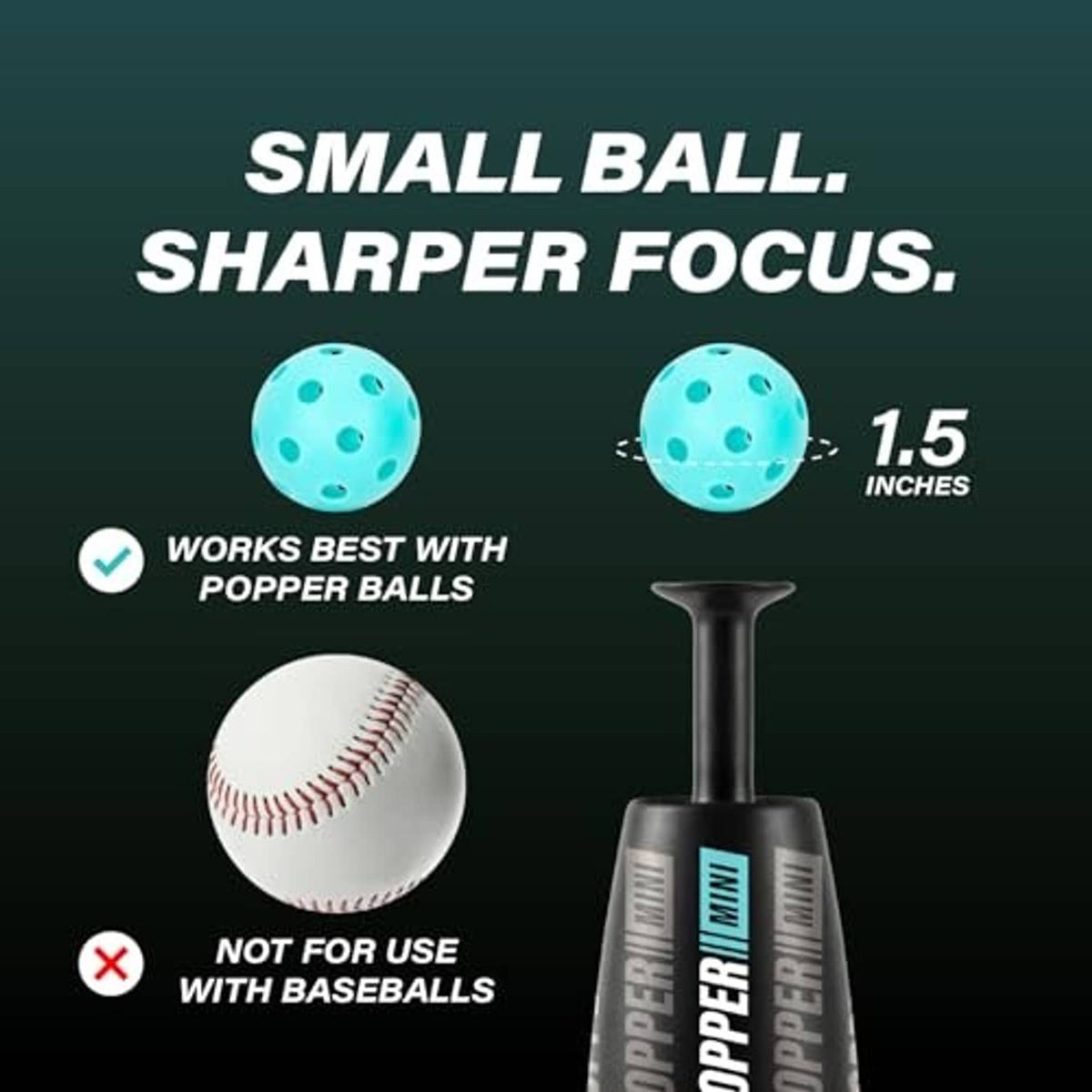 Black mini tee popper with two teal popper balls for batting practice