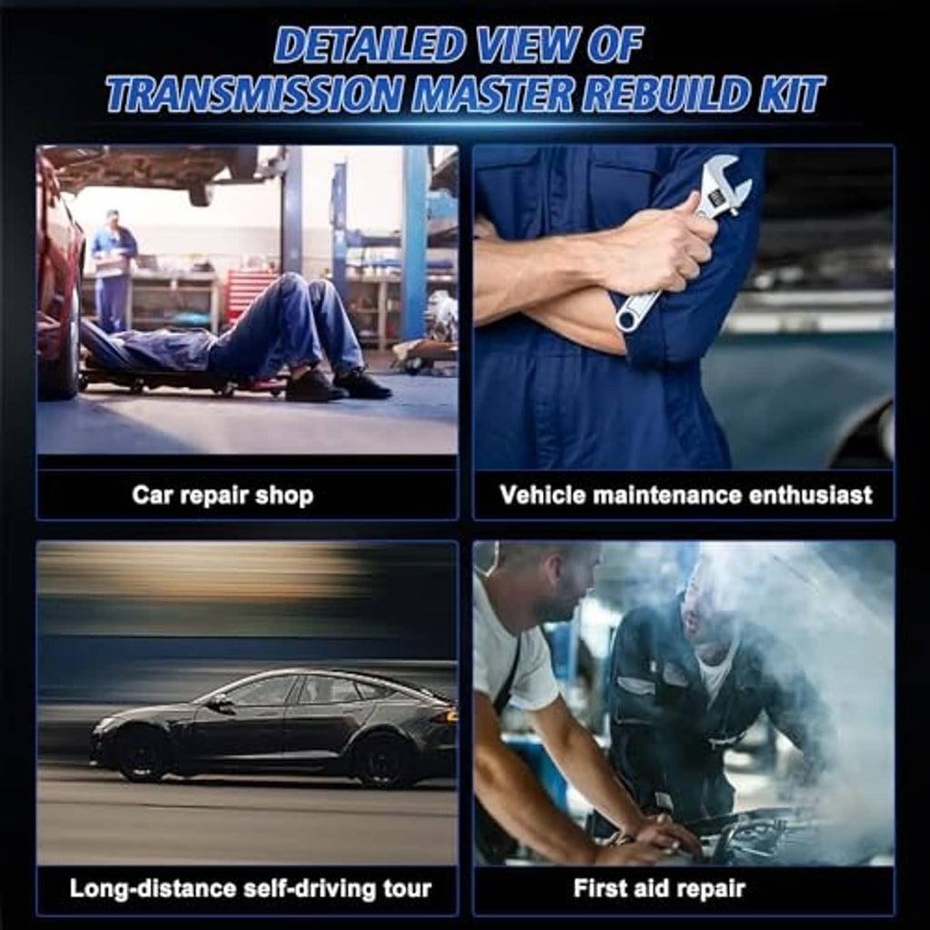 Vehicle maintenance collage showing mechanics and a car
