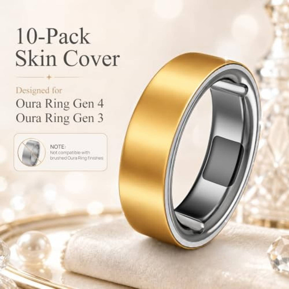 Gold Oura ring skin cover band with protective film attached