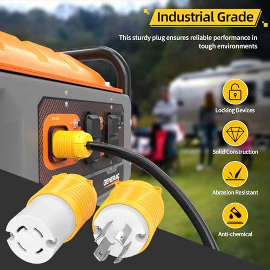 Generator locking female plugs with yellow housings and white 4-prong connector ends.
