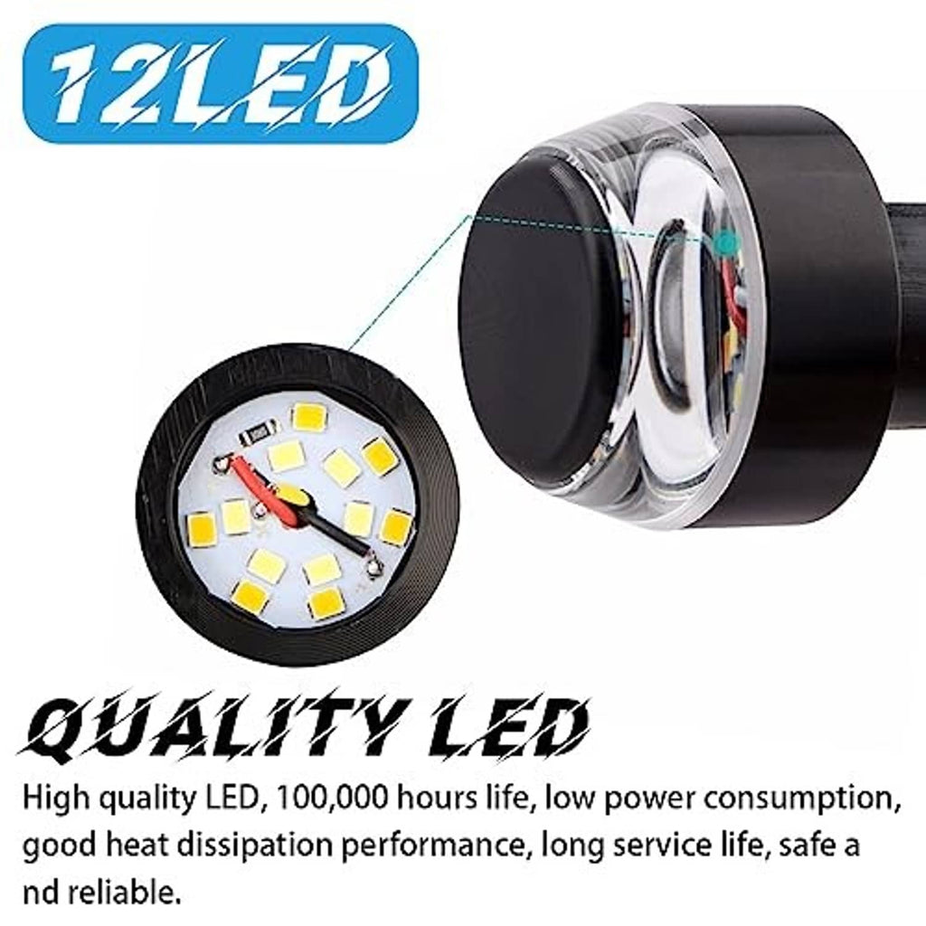 Motorcycle handlebar end LED indicator light lens and LED chips, black cylindrical body