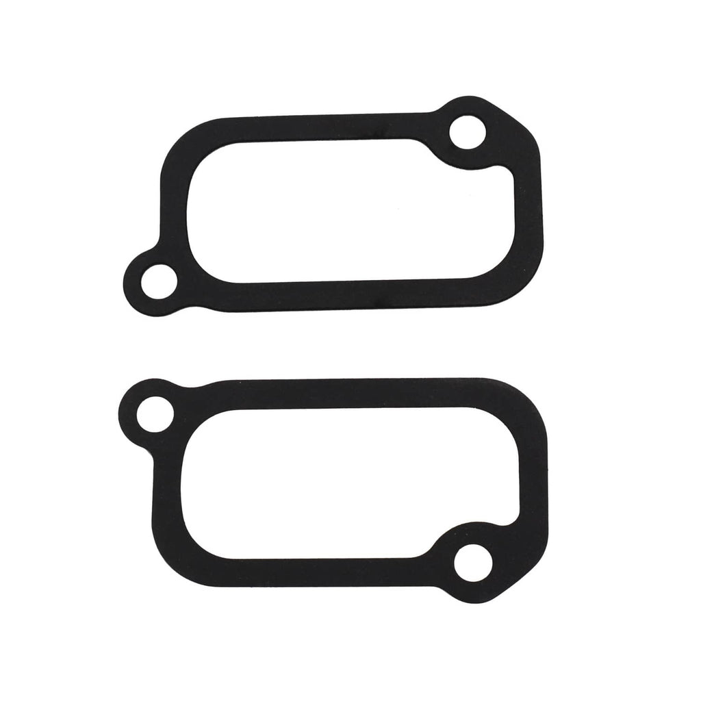Two black rectangular gaskets with bolt holes and rounded corners