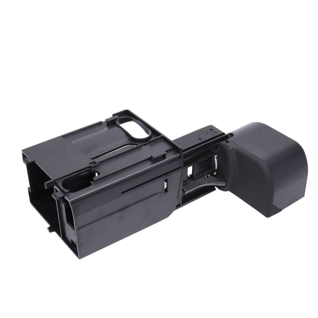Retractable front cup holder, black plastic car console accessory with opening