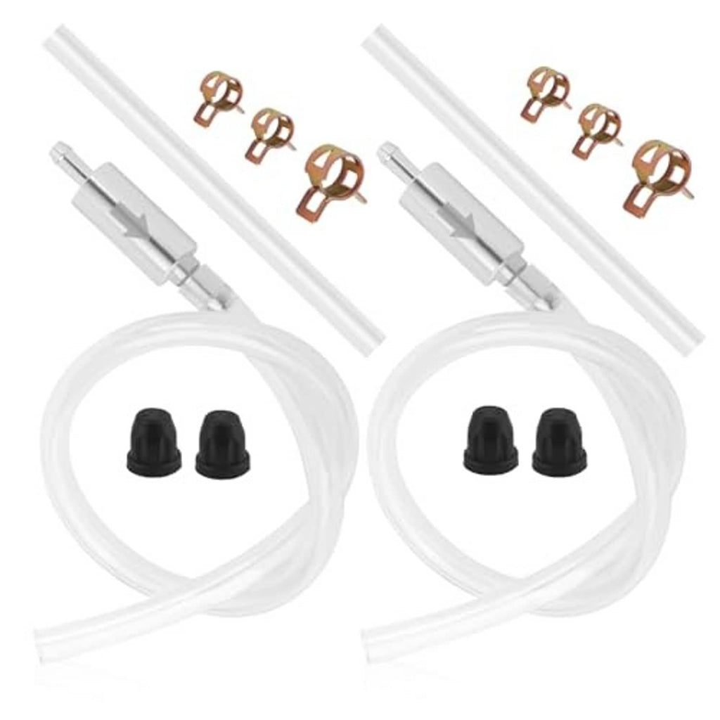 Brake bleeder check valve kit, two clear hoses with black end caps and copper fittings