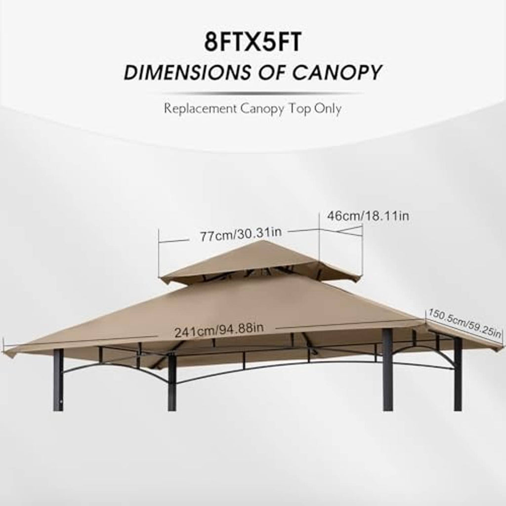 Beige canopy top replacement for 8x5 ft gazebo, with dimension diagram