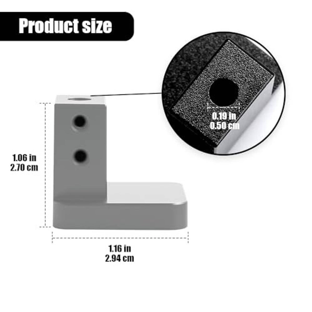 Silver hood latch release handle bracket with mounting hole and hood icon detail