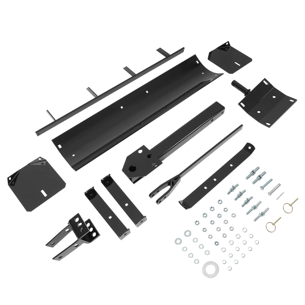 Box scraper blade parts set with black panels, brackets, and hardware pieces