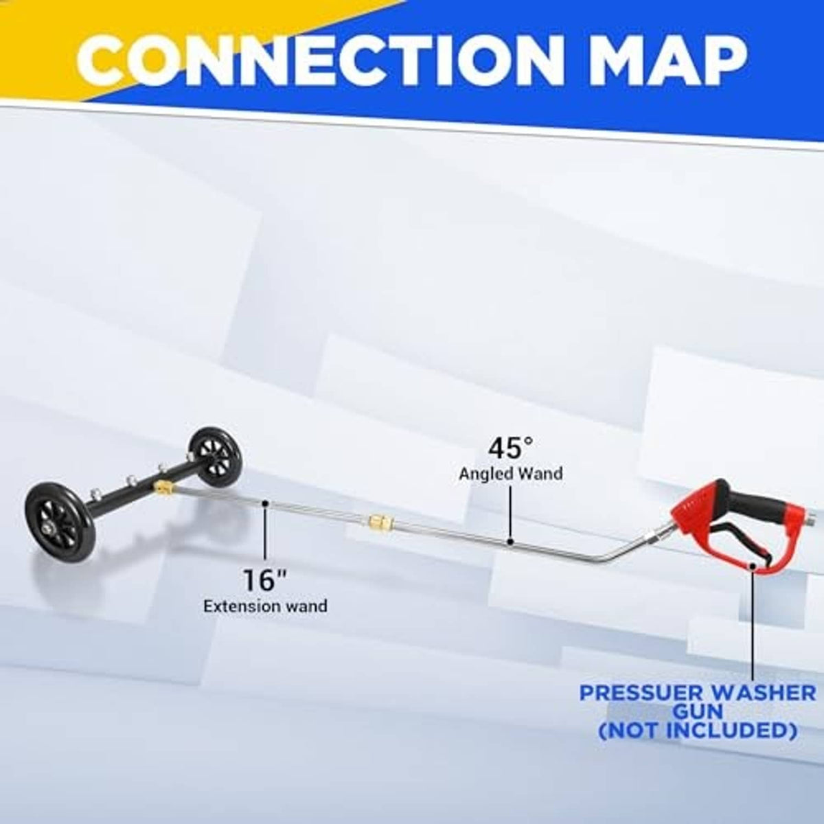 Undercarriage cleaner system with 16-inch extension wand and 45-degree angled wand