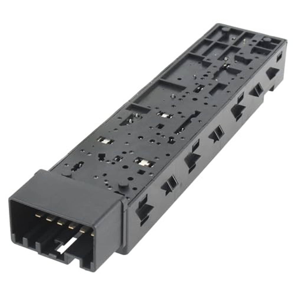 Power seat control switch underside with circuit pads and tab connectors, dark gray