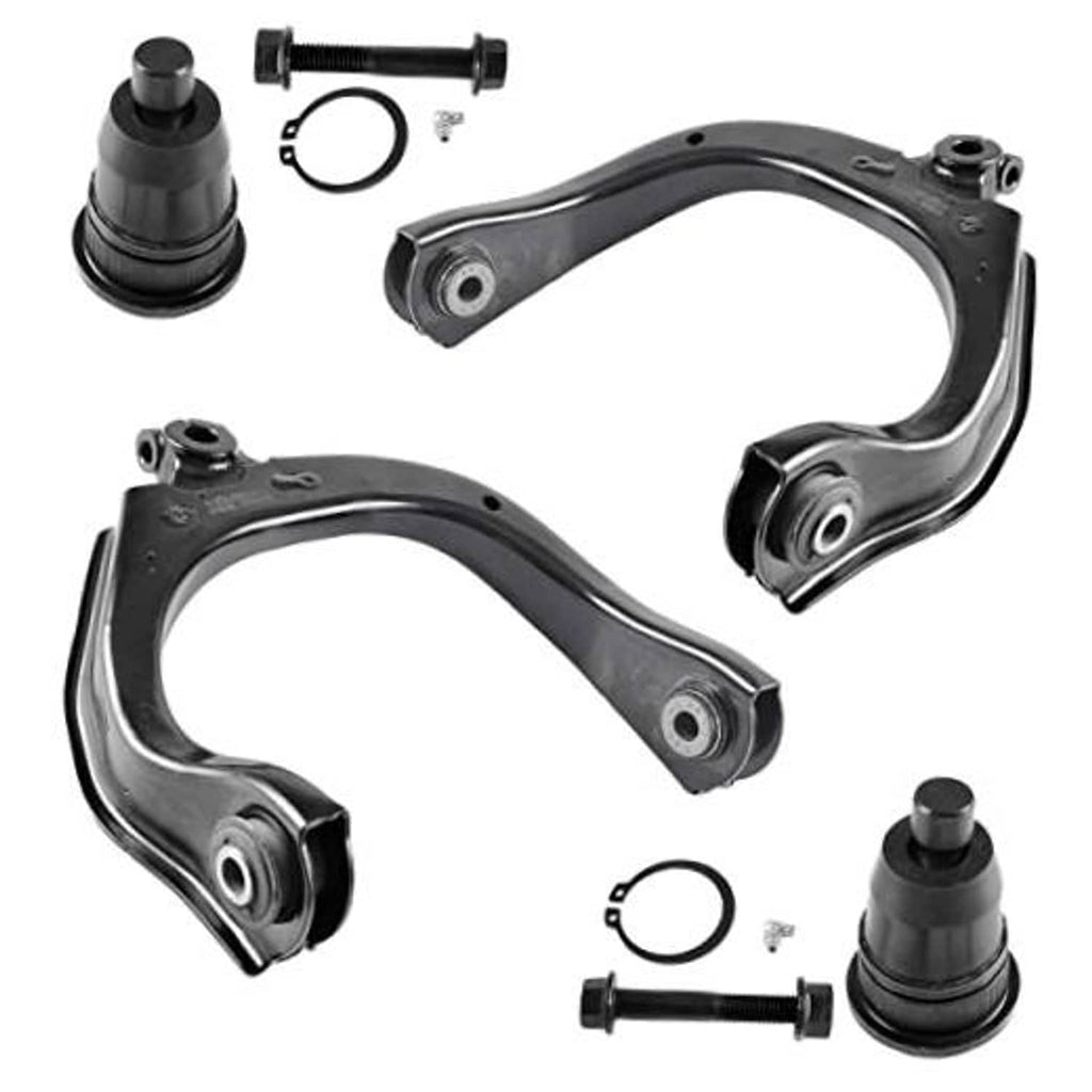 Front upper control arm set with ball joints and mounting hardware, black steel finish