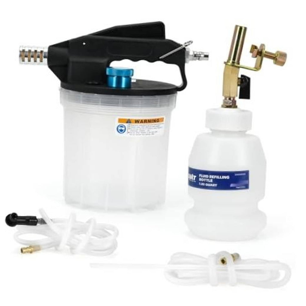 Brake bleeder vacuum pump kit with 1L refill bottle and clear silicone hoses