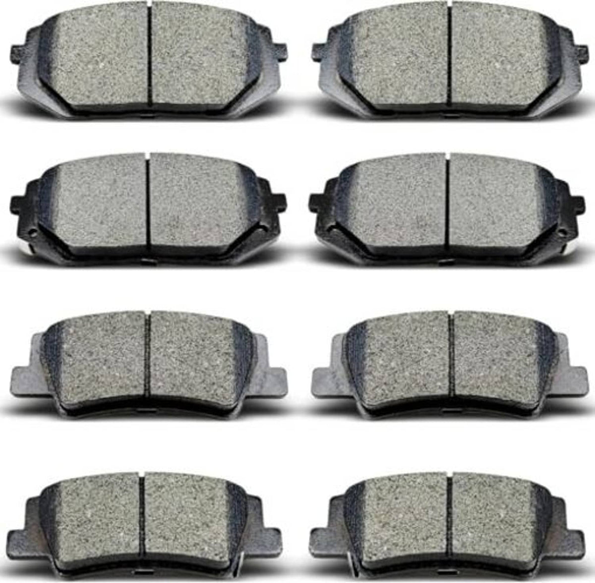 Gray ceramic brake pads set, metal-backed pads shown in a two-by-three layout