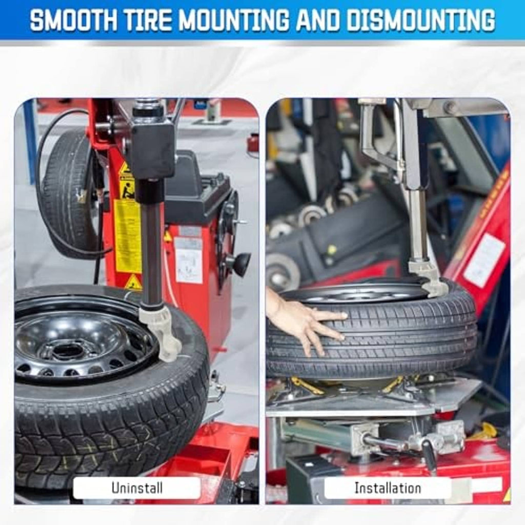 Low-profile nylon tire mounting and dismounting head shown on tire changer