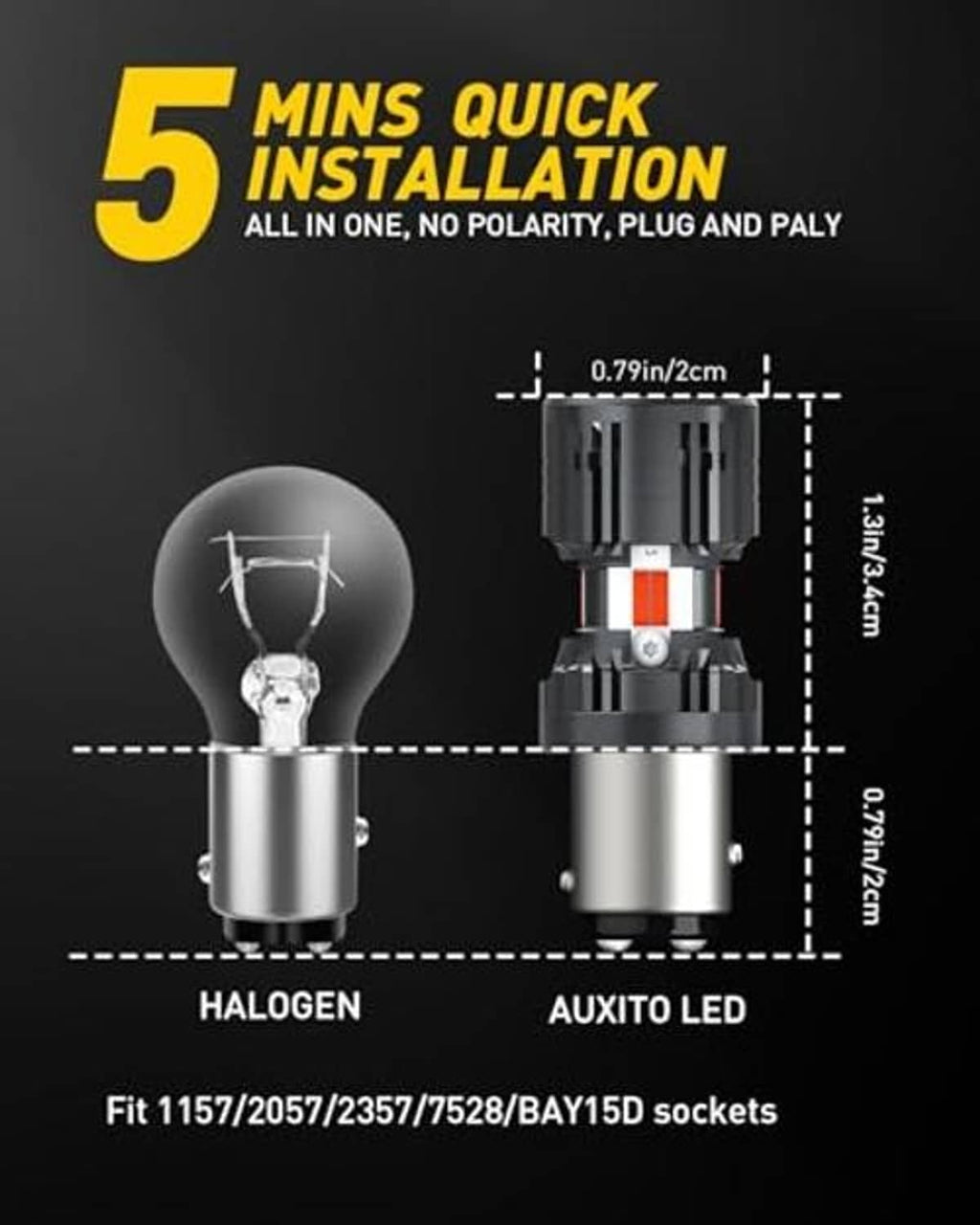 CANbus LED bulb with bayonet base, black top housing, silver body; fit diagram