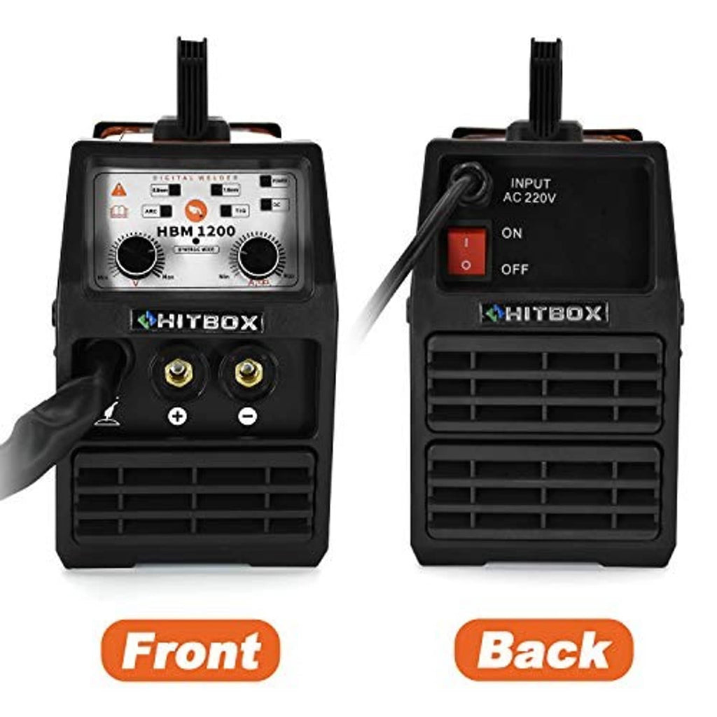 3-in-1 welder front and back panels, black housing with input AC switch
