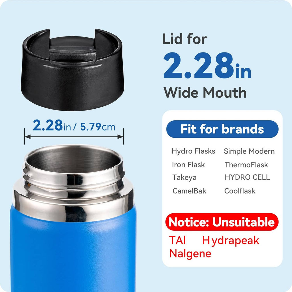 Black wide-mouth flip lid, 2.28 in opening, hinged drinking cover