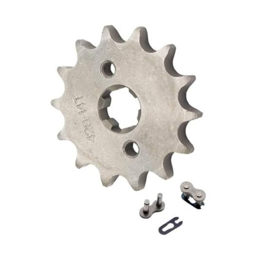 Front chain sprocket, 14-tooth steel sprocket with two mounting holes and center bore