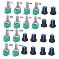 Set of 12 rotary potentiometers with switch, green boards and metal shafts