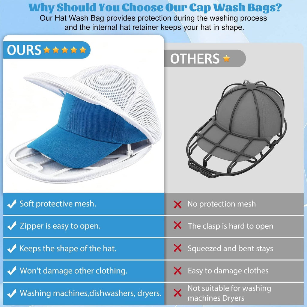 White hat washer cage comparison showing protective mesh and easy-to-open zipper features