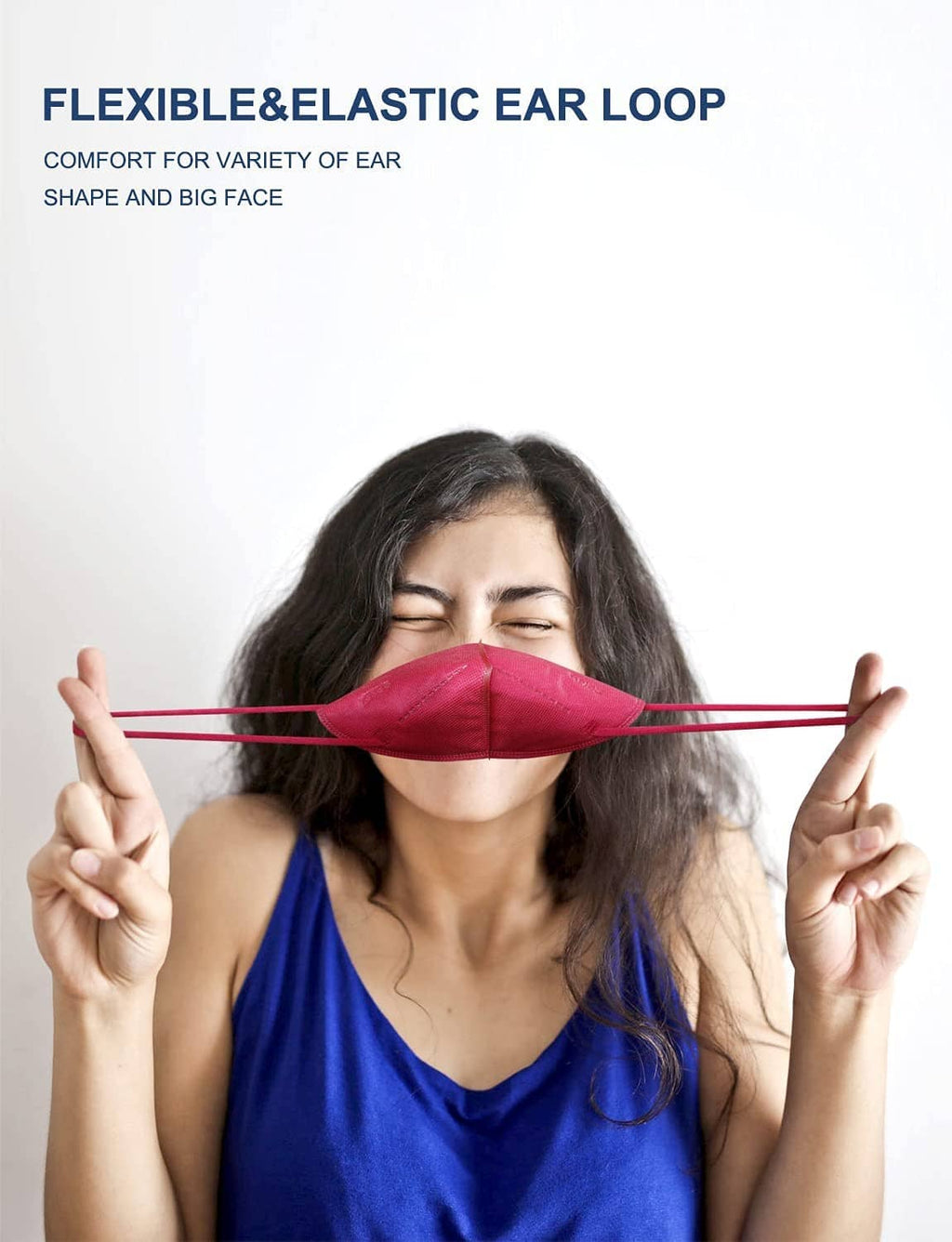 Red KN95 face mask worn with flexible elastic ear loop