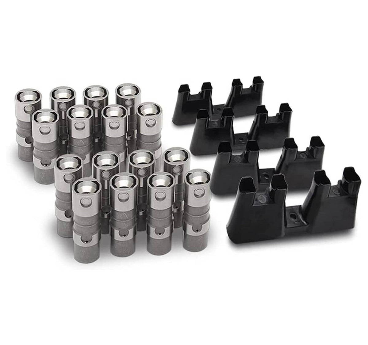 Hydraulic roller lifter set with black guide tray and silver roller lifters