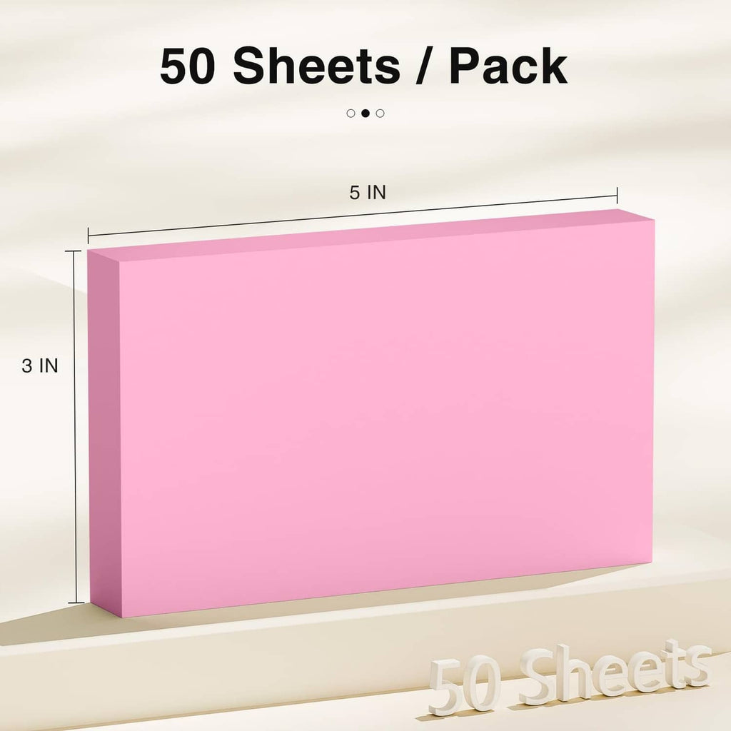 Pink 3x5 blank index card pack, 50 sheets stacked