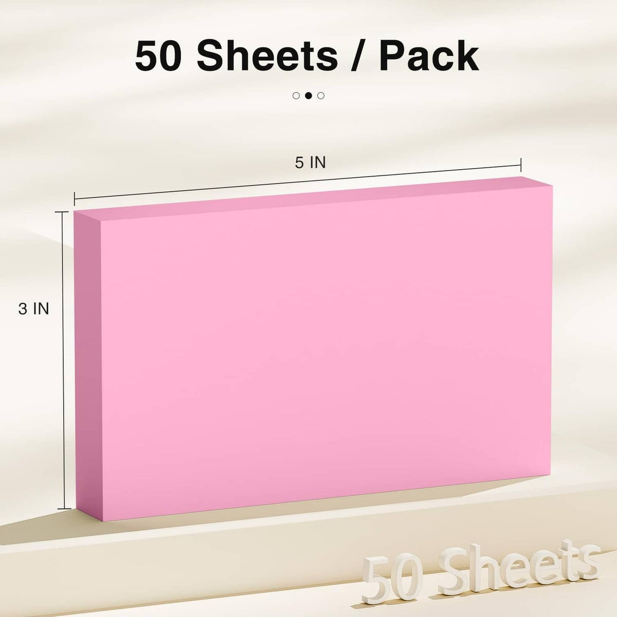 Pink 3x5 blank index card pack, 50 sheets stacked