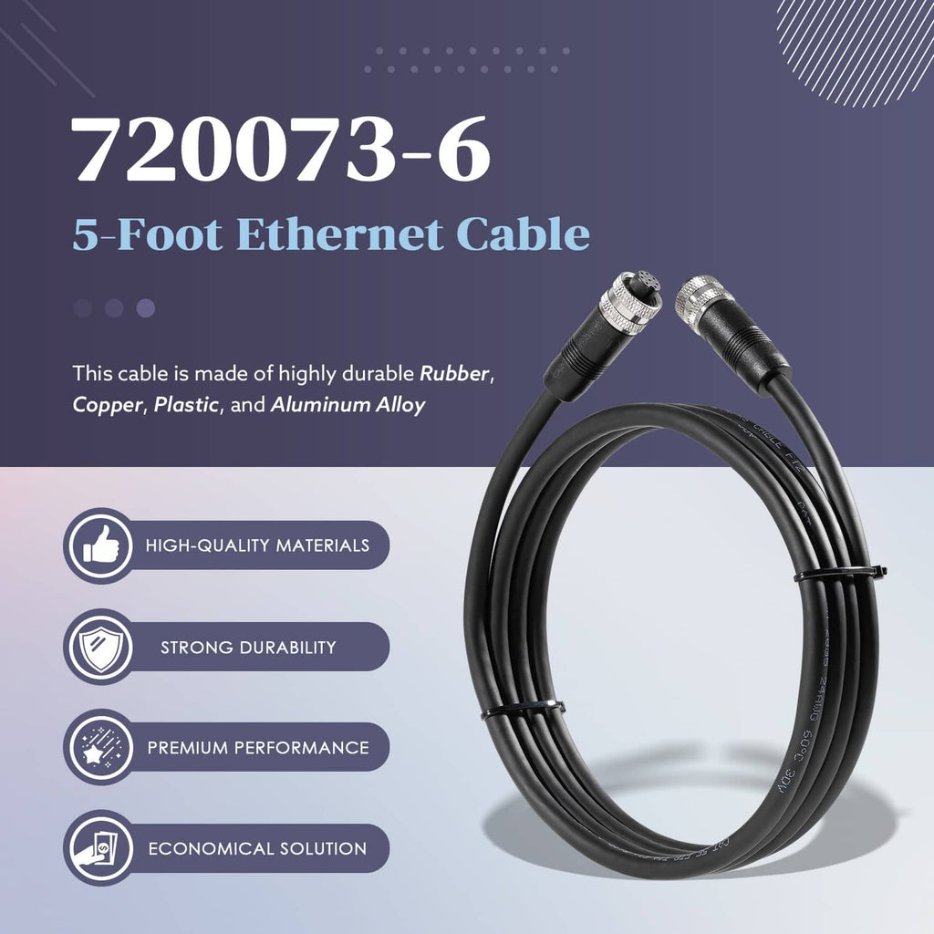 5-foot boat ethernet cable with black jacket and metal circular connector ends