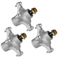 3-pack mower spindle assemblies, silver metal with black bushing and brass fitting