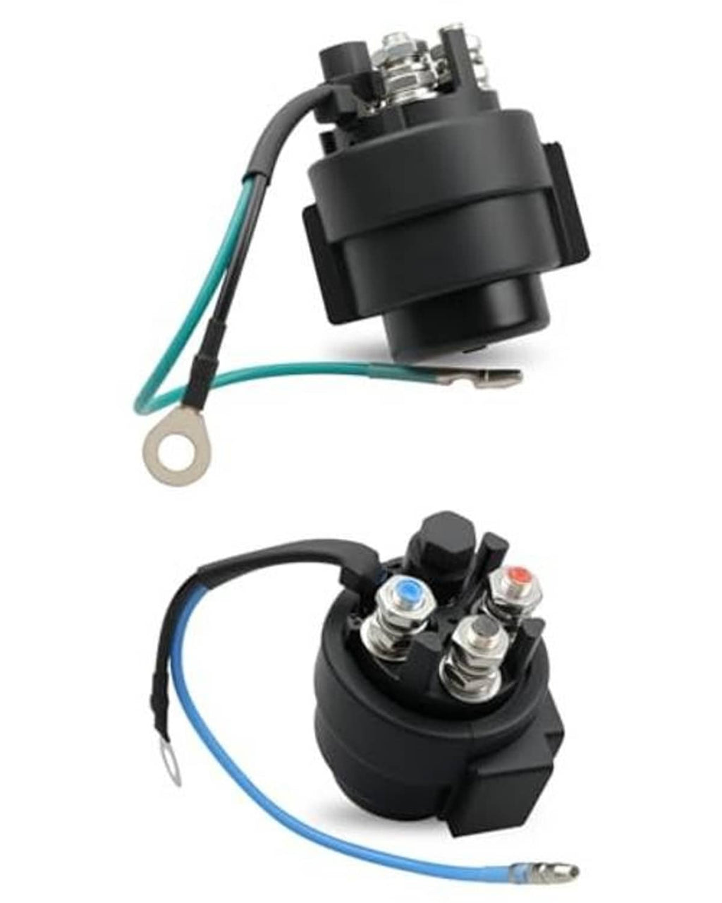 Power trim tilt relay with black body and twin terminals, blue and green wiring