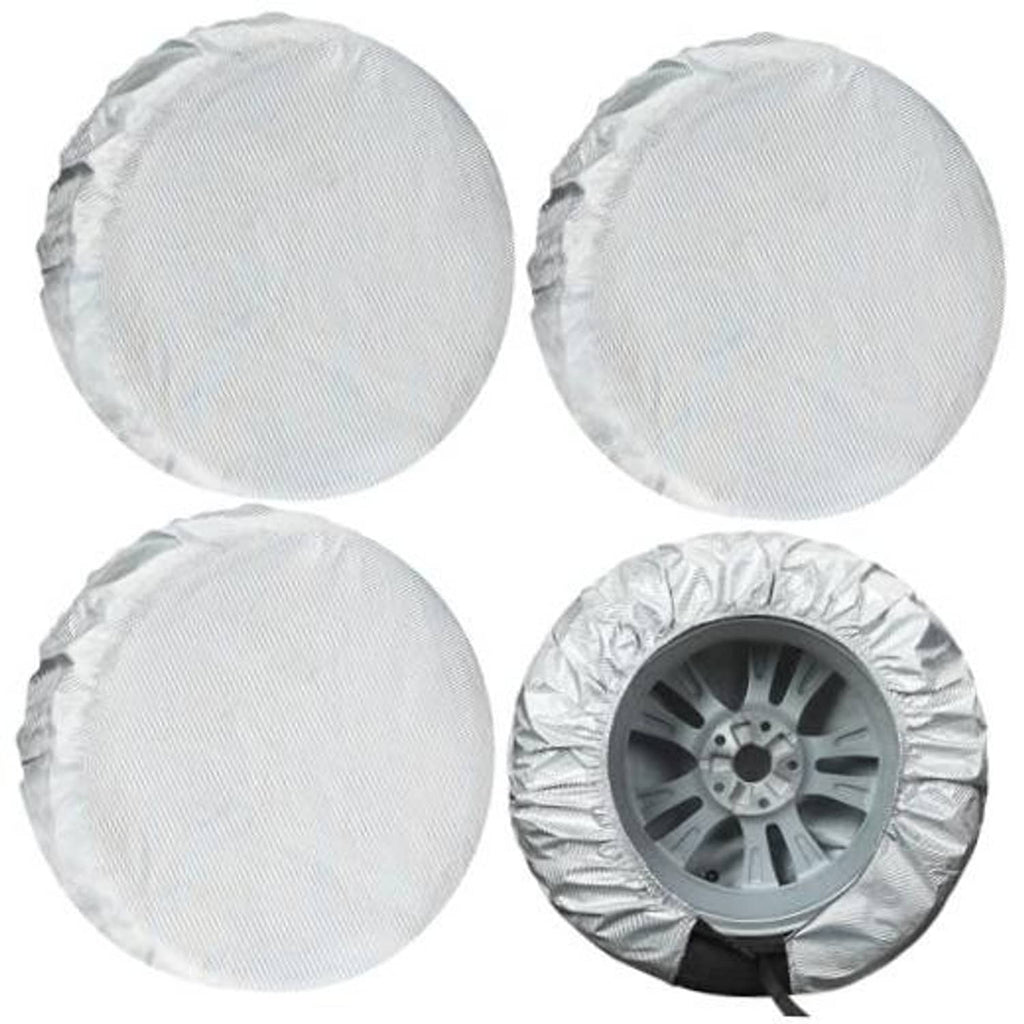 Silver tire wheel covers, 4-pack, round covers without wheel attached