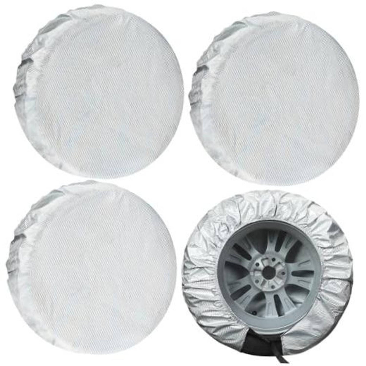 Silver tire wheel covers, 4-pack, round covers without wheel attached