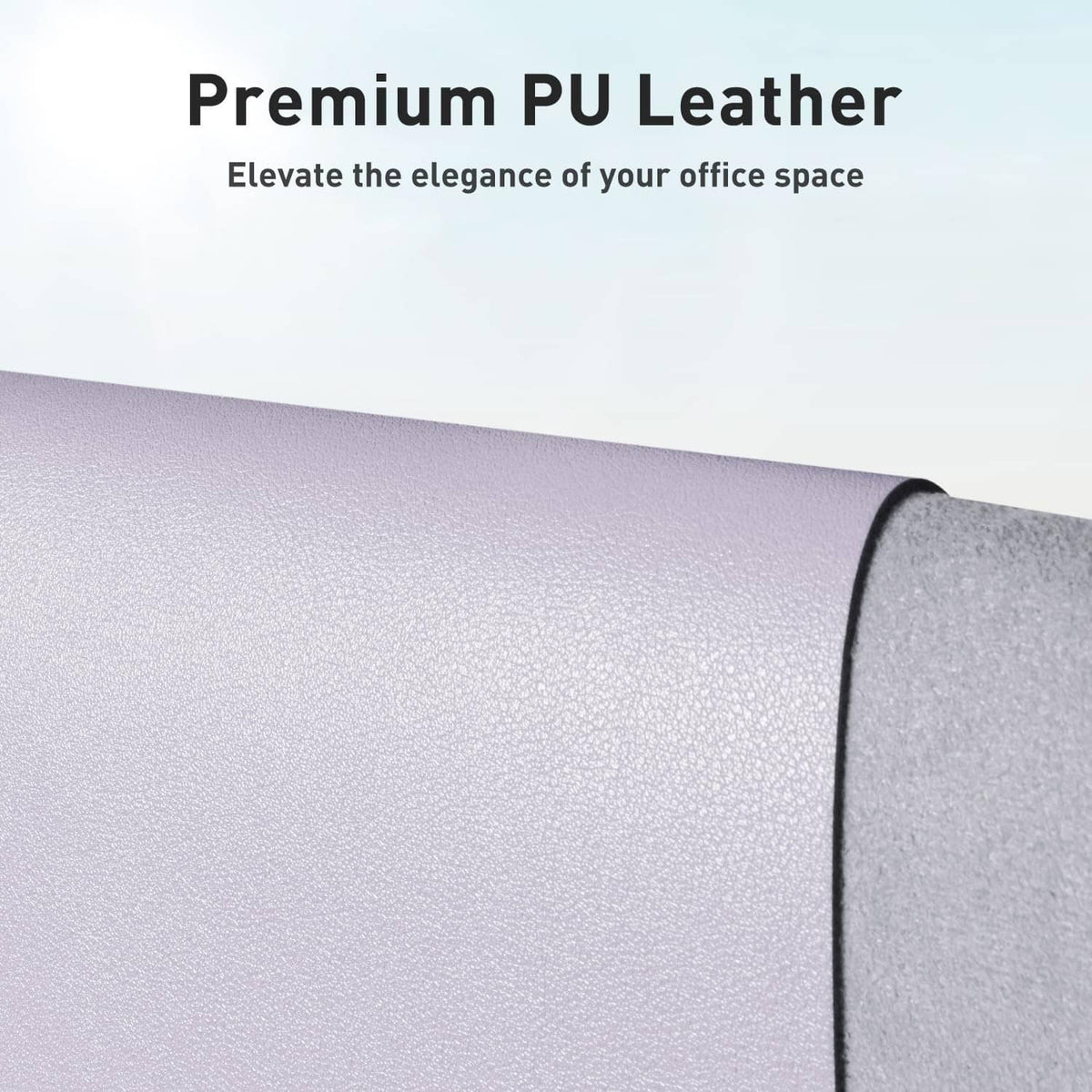 Lavender PU leather desk pad protector with close-up textured surface and rounded corner