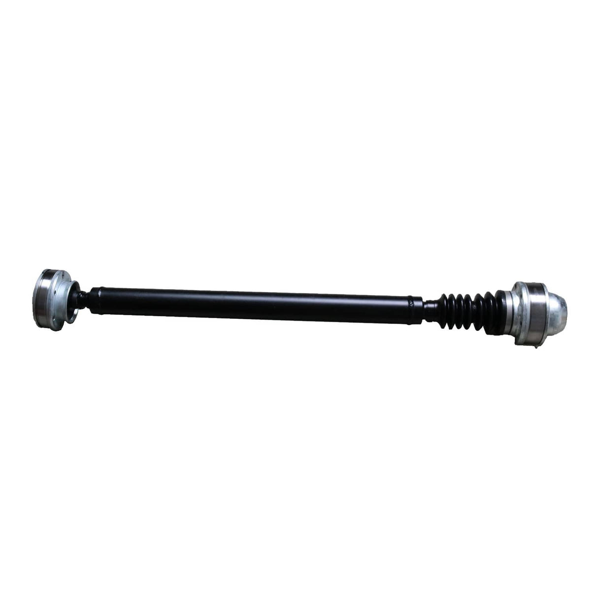 Front drive shaft prop with black shaft and silver mounting ends, side view