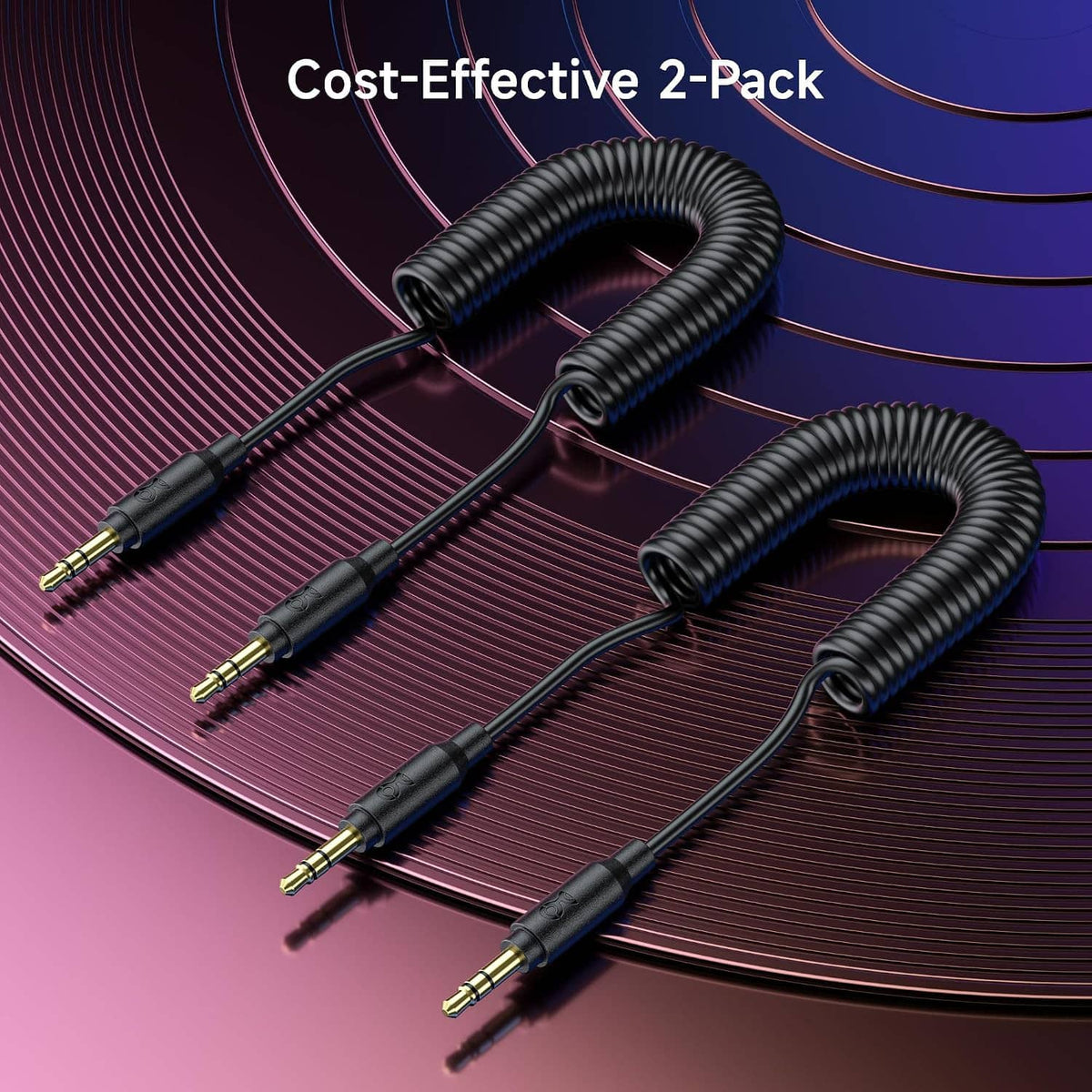 2-pack coiled 3.5mm stereo audio cables with gold-plated male plugs