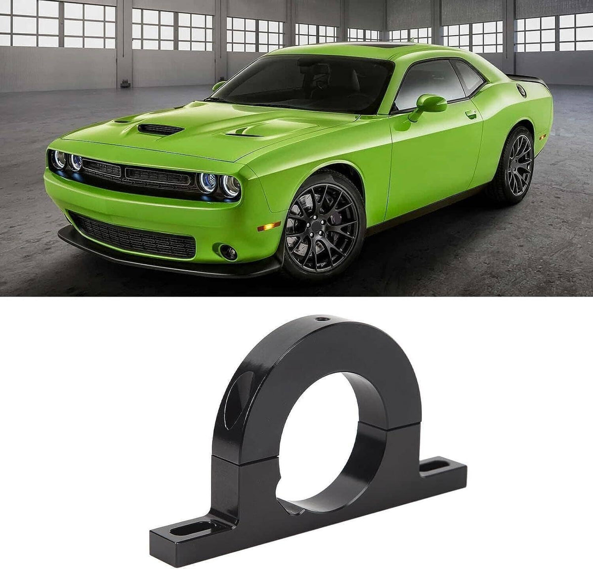Black 2 in steering column mounting bracket with center circular opening and base tabs.
