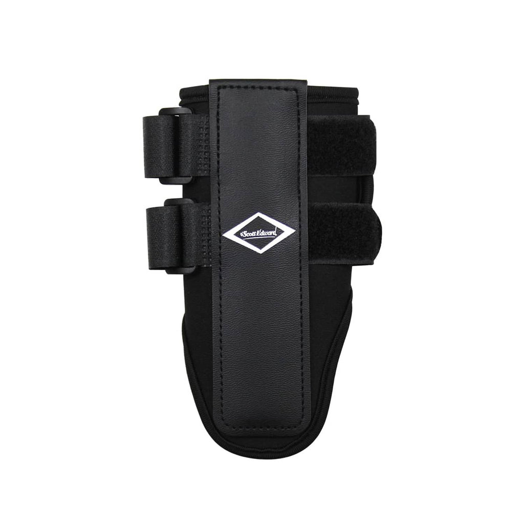 Black double-strap wrist brace with central pad and adjustable side bands