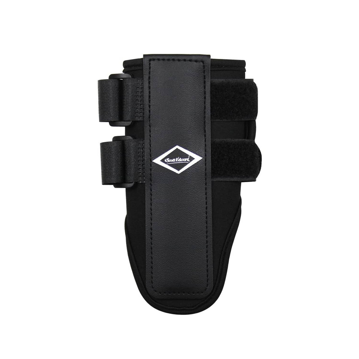 Black double-strap wrist brace with central pad and adjustable side bands