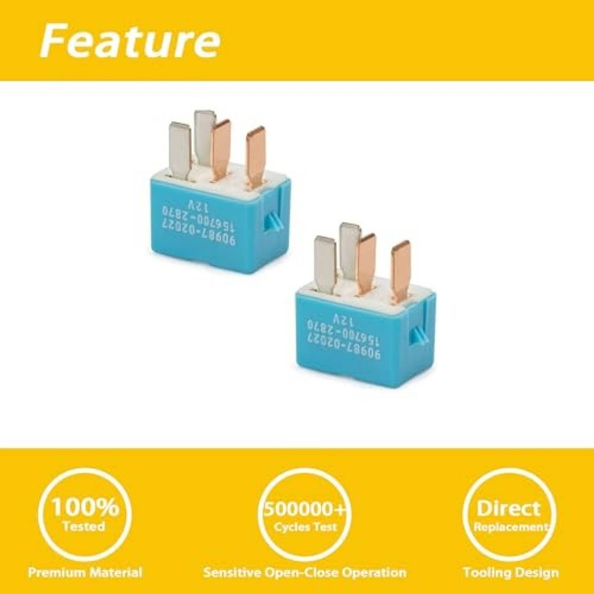 Two blue 4-pin relay modules with copper contact blades and blue plastic block body