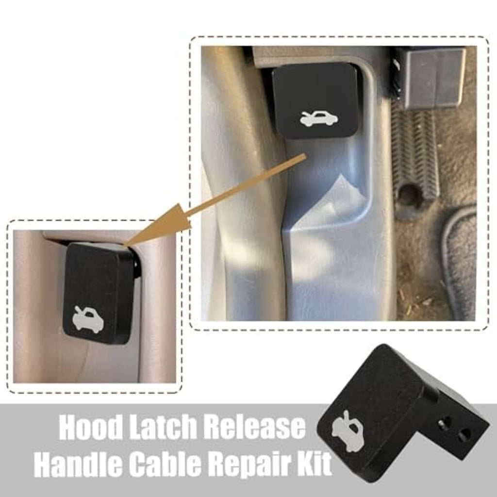 Black hood latch release handle cable repair kit installed on vehicle door latch