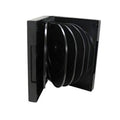 Black 12-disc CD/DVD/Blu-ray case with five flip trays, holding multiple discs