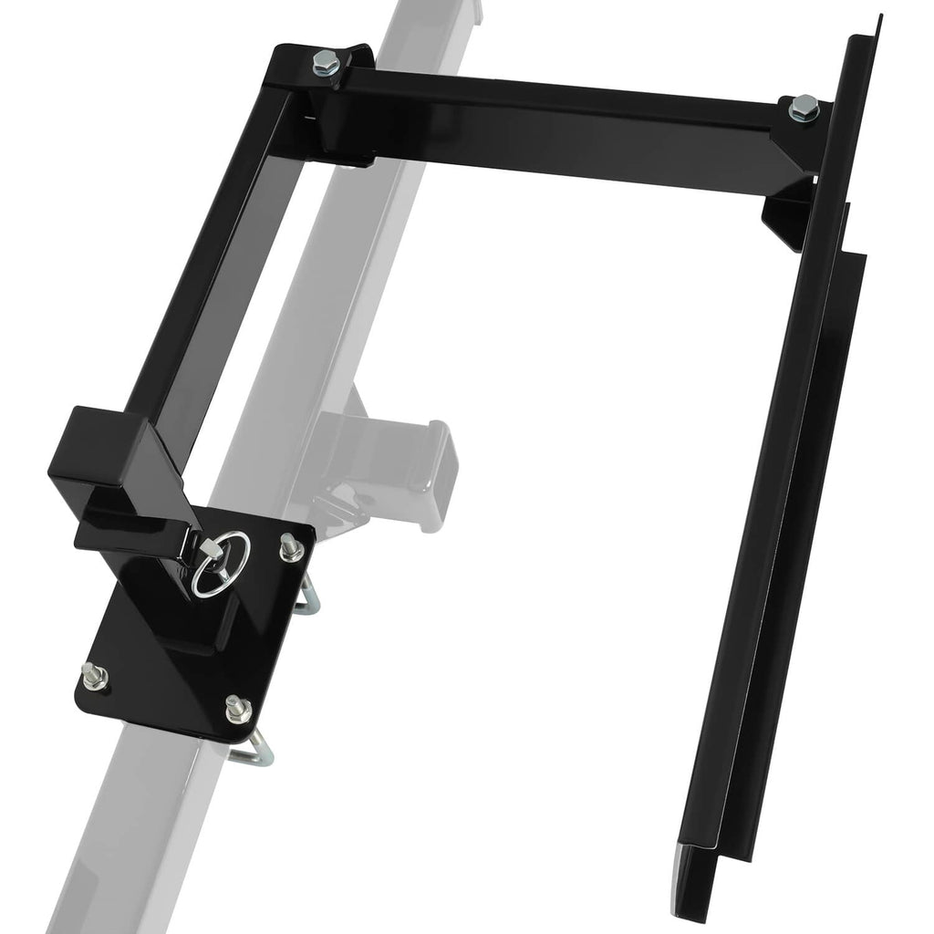 Black powder-coated bumper-mounted swing arm with mounting clamps and pivot ring