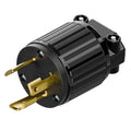 Nema L5-30P power plug connector, black ribbed housing with gold L5 prongs and lock pins