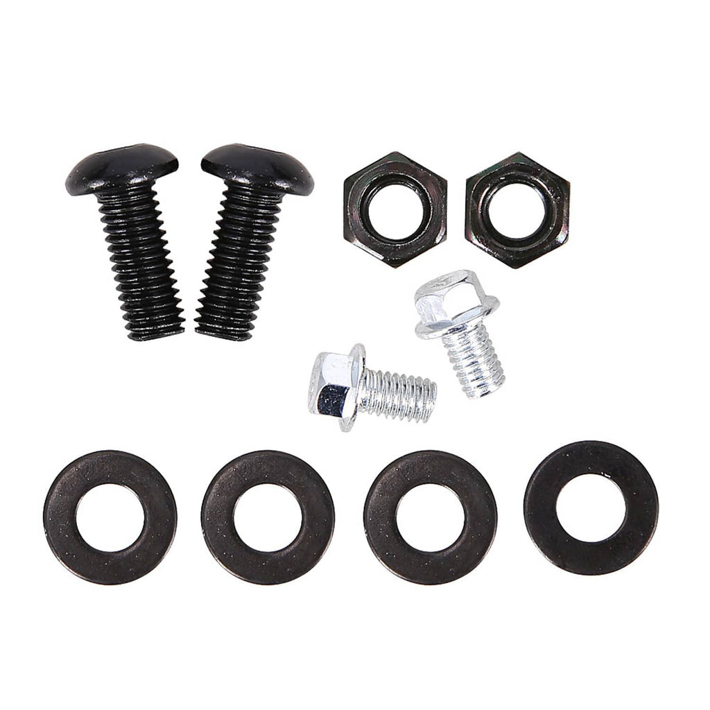 Motorcycle license plate bracket hardware kit: black washers, silver screws and nuts