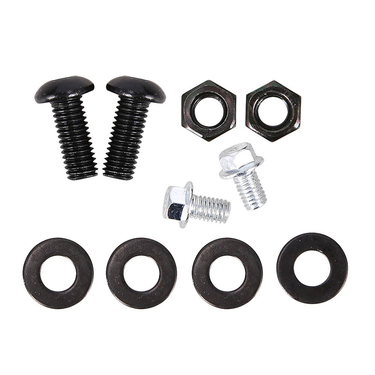Motorcycle license plate bracket hardware kit: black washers, silver screws and nuts