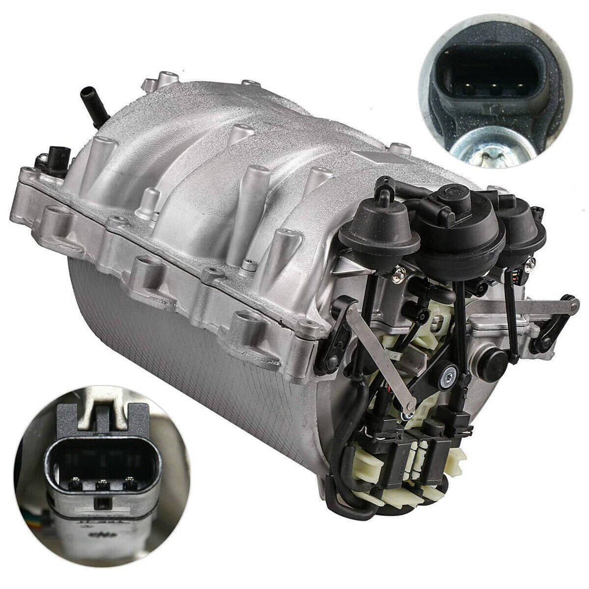 Intake manifold assembly with black sensor connector and vacuum ports